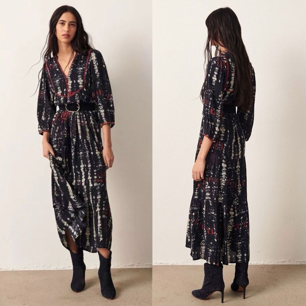 Ba&Sh Isolde Black Tie Dye Maxi Dress Size S
